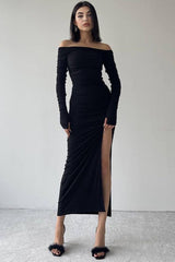 Solid Off Shoulder Bodycon Formal Dress