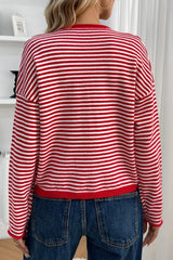 Striped Knit Round Neck Cardigan
