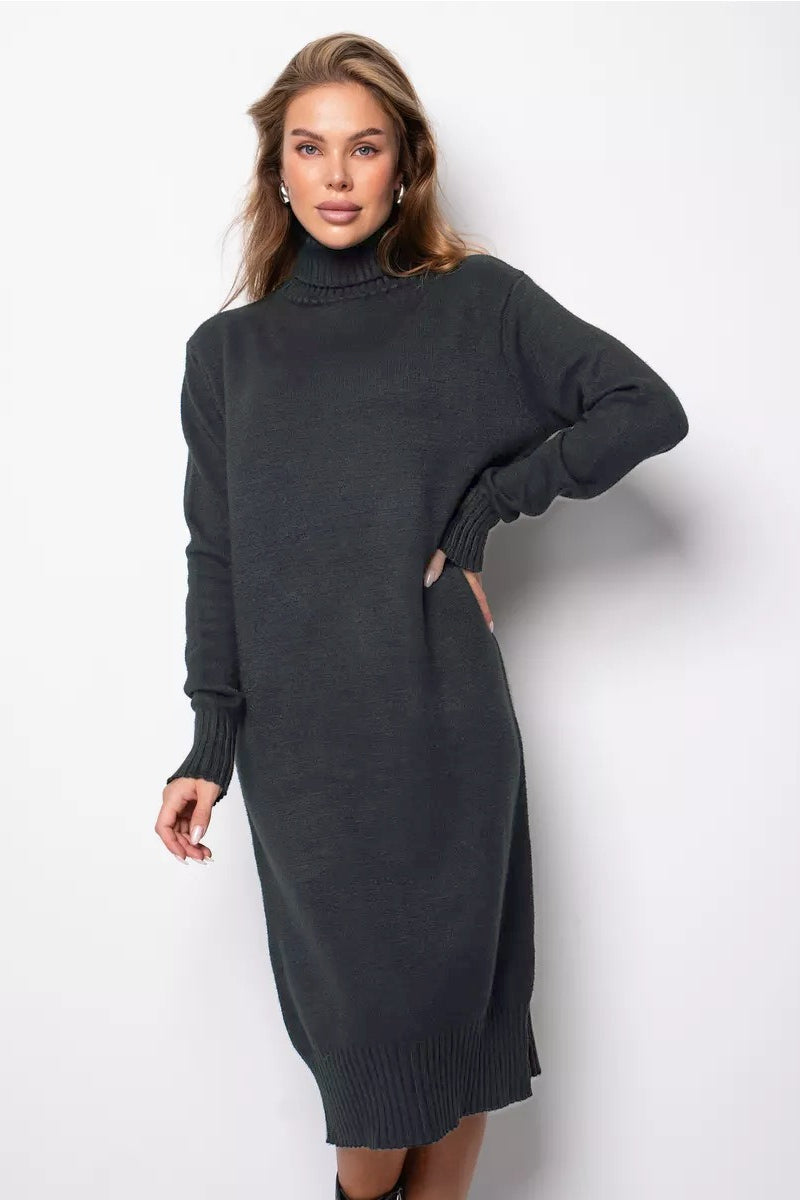 Loose Turtleneck Sweater Dress S / Grey