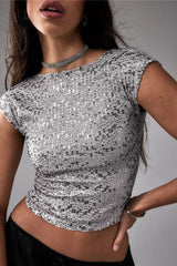 Sexy Backless Sequin Crop Top
