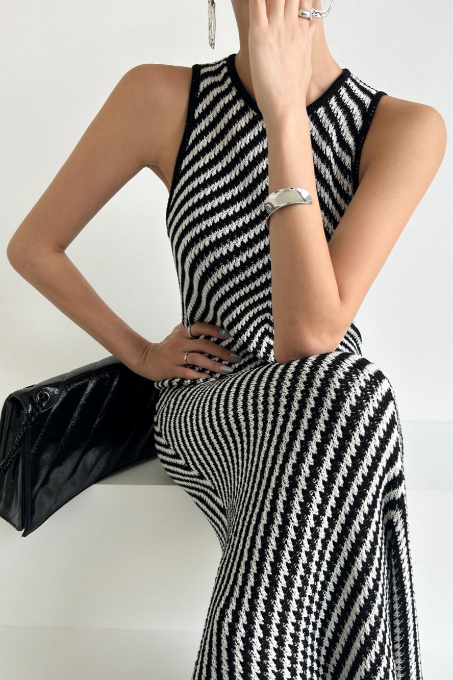 Sleeveless Striped Knit Sweater Dress