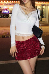 Solid Sequin High Waist Bodycon Pencil Skirt