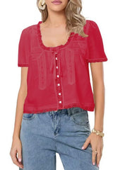 Lace Trimmed Tie Front Blouse