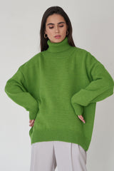 Turtleneck Loose Knit Pullover Sweater Light Green / S