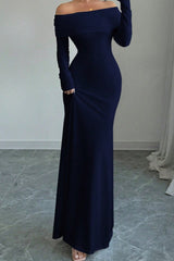 Off Shoulder Ruched Bodycon Formal Dress S / Navy blue