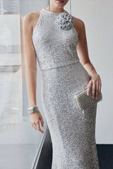 Halter Sequin Mermaid Maxi Dress