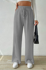 Elastic High Waist Solid Straight Leg Knit Pants