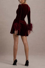 Long Sleeve V Neck Mini Dress