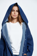 Long Hooded Denim Coat coats