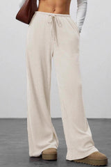 Draped Drawstring Wide Leg Knit Pants