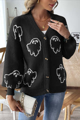 Jacquard Button Cardigan S / Black