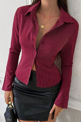 V Neck Striped Long Sleeve Blouse