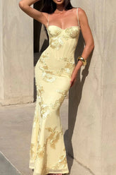 Strapless Floral Embroidered Maxi Dress