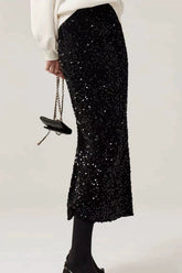Black Sequin Midi Pencil Skirt