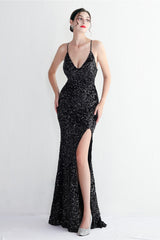 Elegant Velvet Sequin Party Dress Black / S