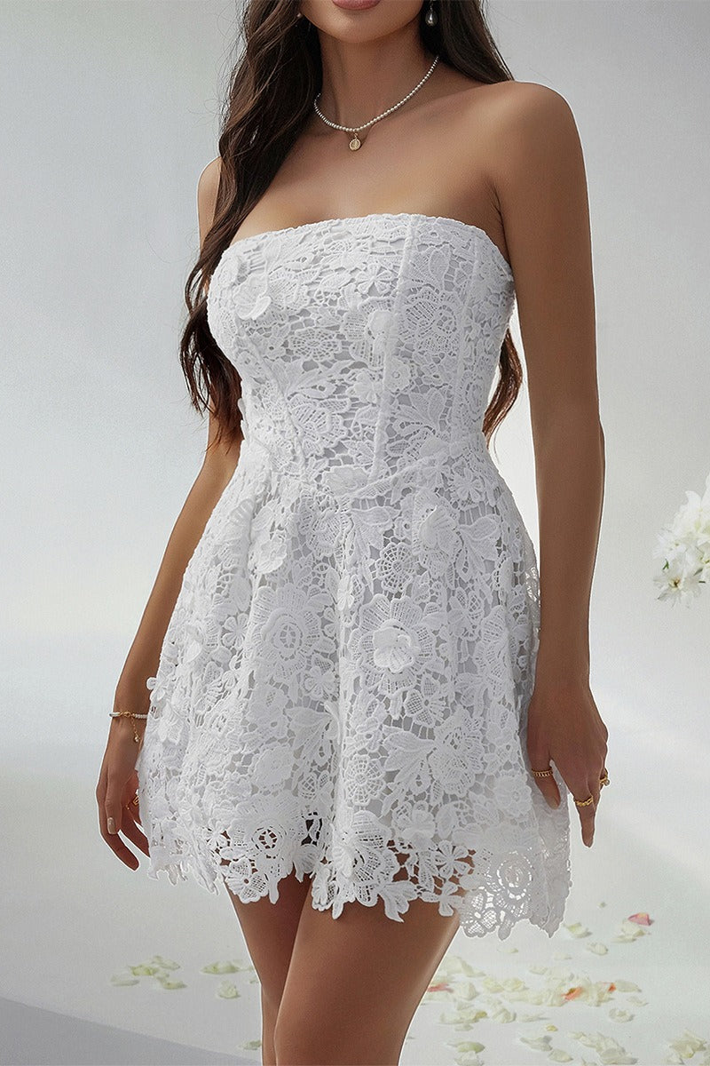Solid Bustier Embroidered Cocktail Dress