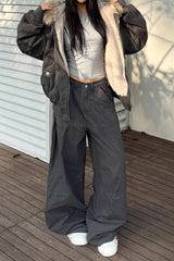 Black Short Puffer Fur Collar Jacket