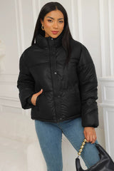 Cropped Stand Collar Puffer Jacket S / Black