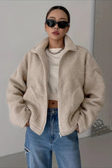 Oversized High Collar Fleece Jacket S / Ivory