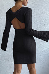 Backless Flare Sleeve Sweater Dress