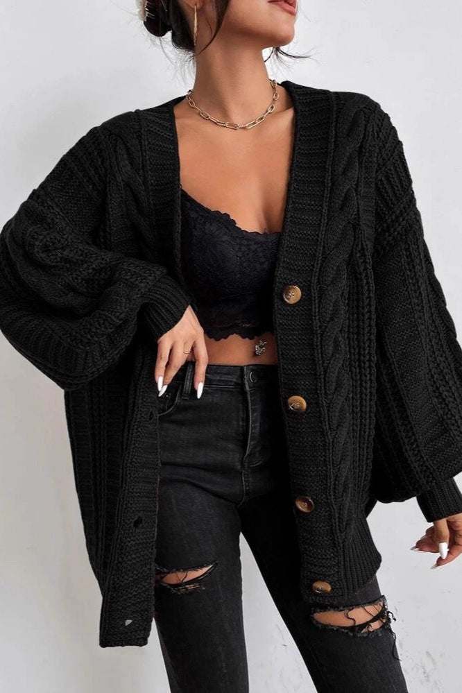 Lantern Sleeve Cable Knit Sweater