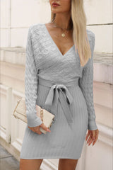 V-Neck Batwing Sleeve Sweater Dress S / Grey