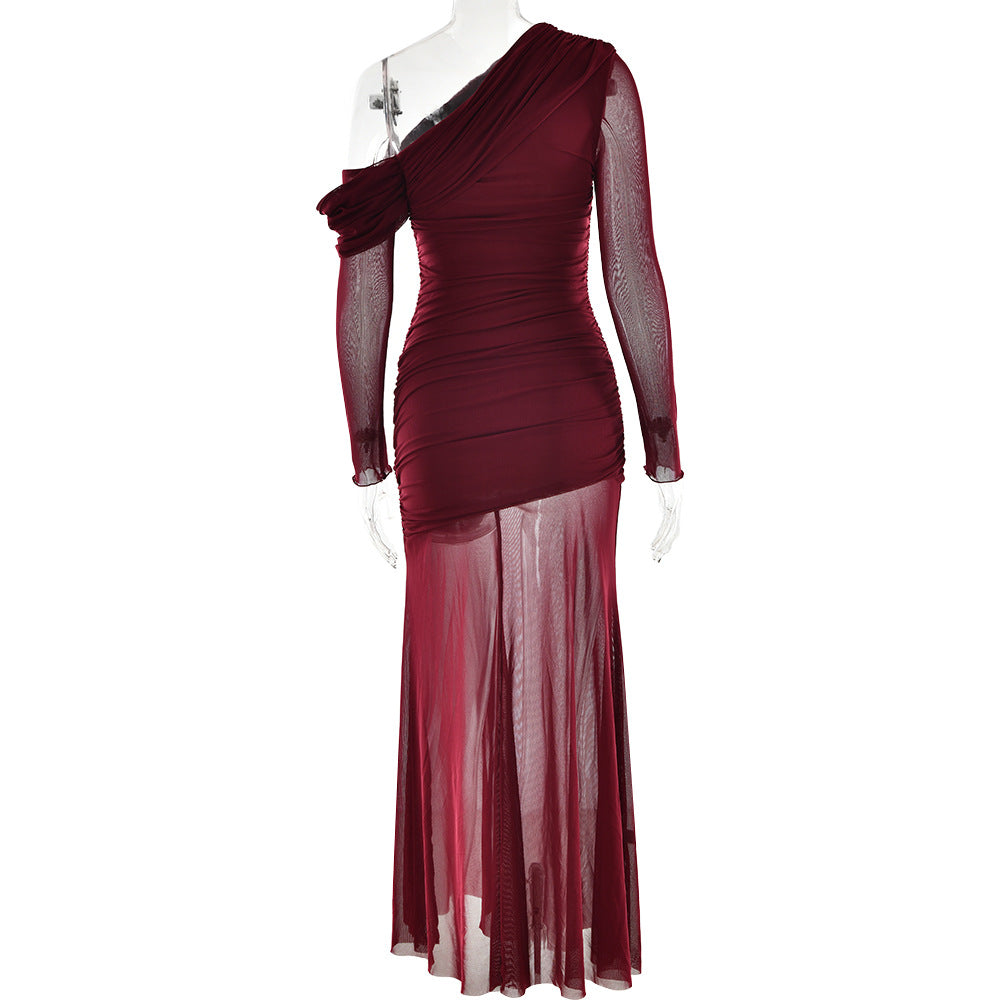 Soprano One-Shoulder Dress - Maroon