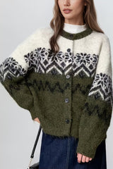 Colorblock Loose Fit Snowflake Knit Sweater