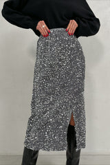 Sequin High Waist Slit Bodycon Midi Skirt