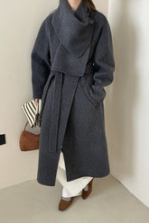 Wool Reversible Midi Scarf Style Overcoat