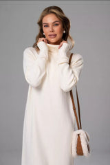 Loose Turtleneck Sweater Dress S / White