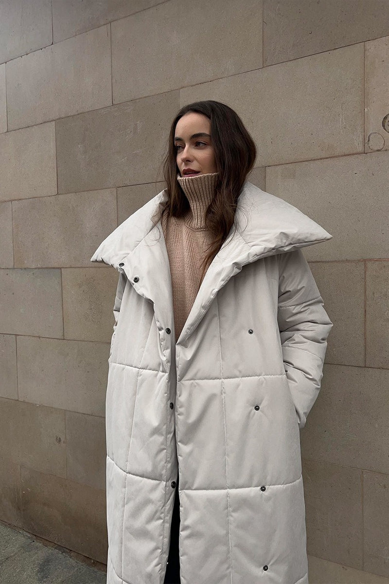 Long Stand Collar Relaxed Quilted Puffer Jacket