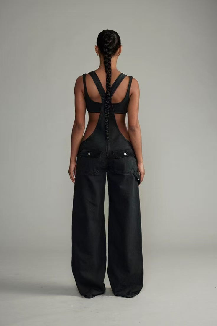 Low Rise Wide Leg Overall Jeans