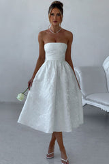 Solid Jacquard Strapless A-Line Party Dress