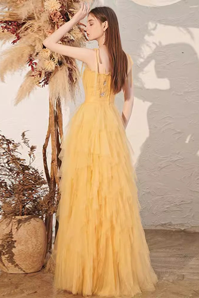 Yellow Spaghetti Strap Mini Formal Dress