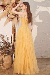 Yellow Spaghetti Strap Mini Formal Dress