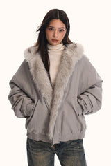 Fur Hooded Insulated Jacket Grey / S