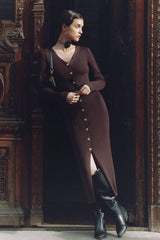 Long Sleeve Button Sweater Dress