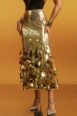 High Waist Sequin Panel A Line Maxi Skirt