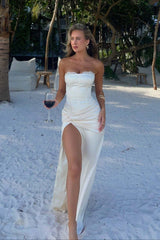 Satin Twist Front Split Party Dress