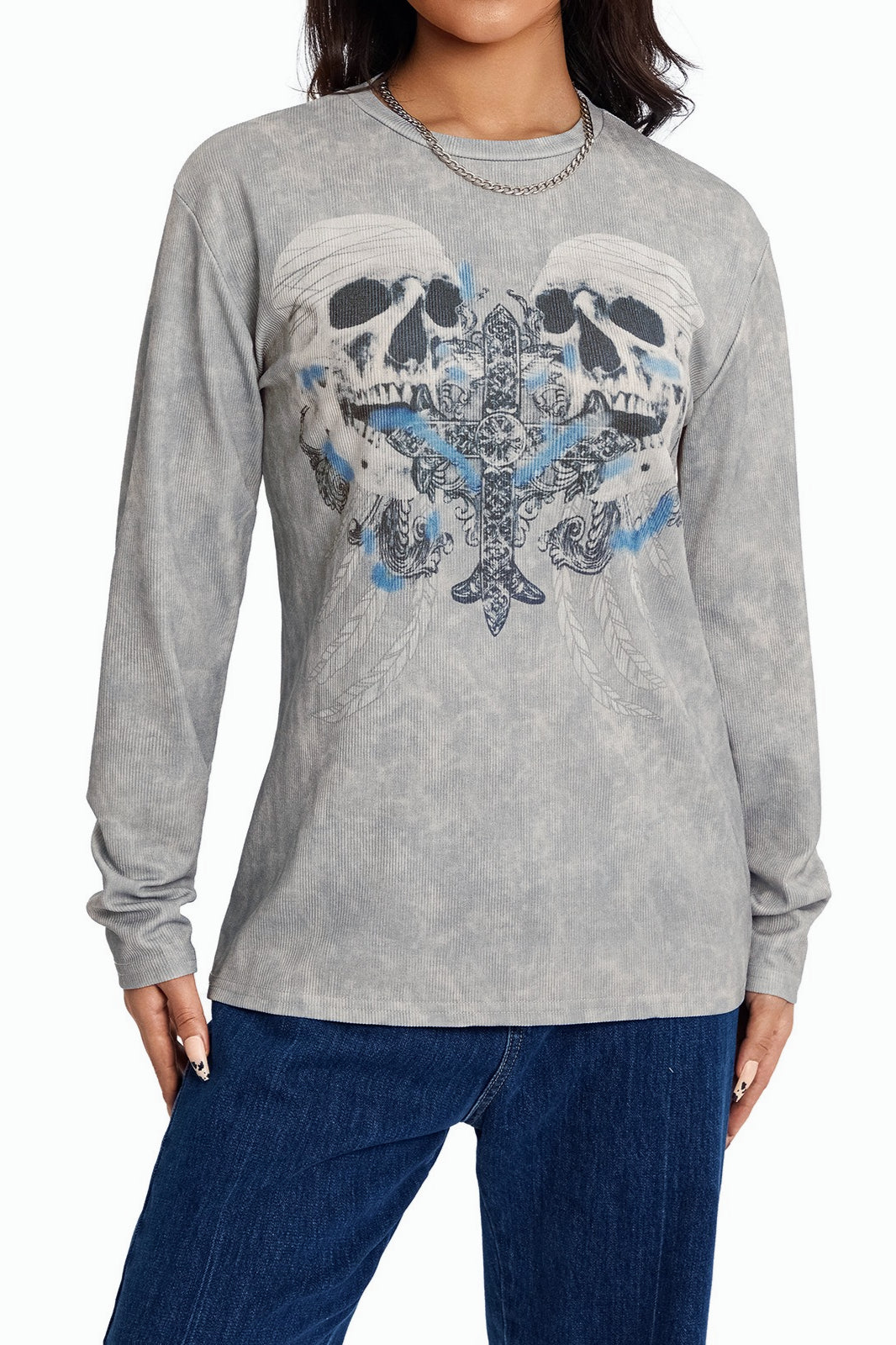 Halloween Skull Print Long Sleeve T-Shirt
