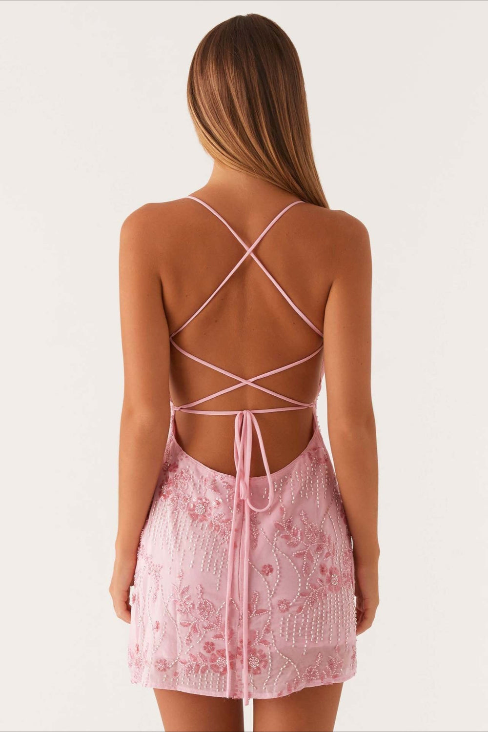 Colorful Beaded Back Tie Cocktail Dress