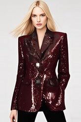 Elegant Sequin V - Neck Long Sleeve Blazer