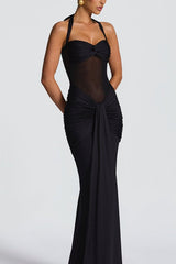 Mesh Panel Sash Maxi Dress