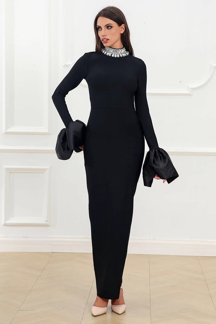 Sparkling Round Neck Long Sleeve Bubble Sleeve Formal Dress