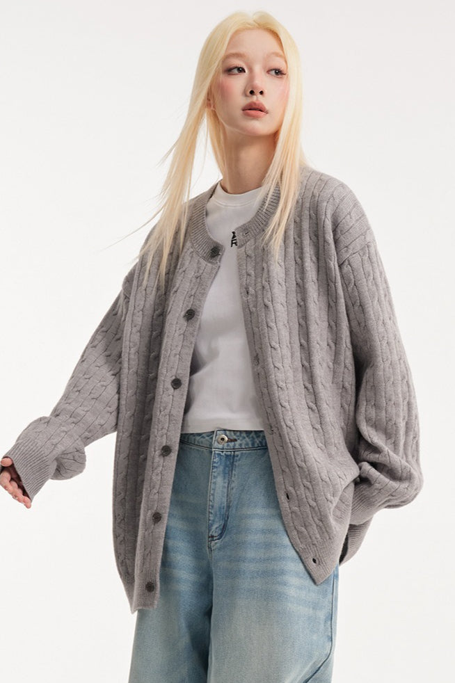 Relaxed Fit Cable Cardigan S / Grey