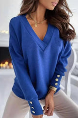 V Neck Button Knit Pullover Sweater
