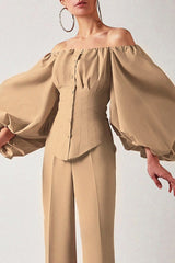 Elegant Puff Sleeve Cold Shoulder Blouse