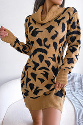 Leopard Turtleneck Sweater Dress