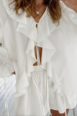 V Neck Relaxed Ruffle Blouse